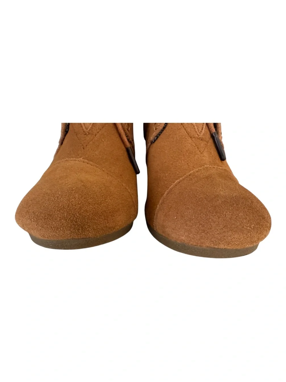 TOMS Desert Wedge Booties Tan Camel Suede Lace Up Heel 7W